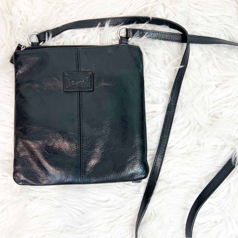 FOSSIL BLACK LEATHER CROSSBODY PURSE